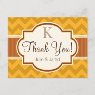 Yellow, Burnt Orange Chevron Stripes Thank You Postcard