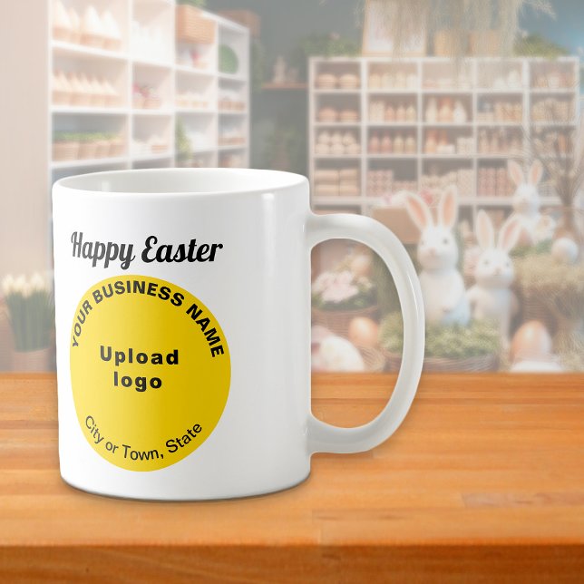Yellow Business Brand | Easter | Mug (Mug with Easter greeting and yellow round shape business brand)