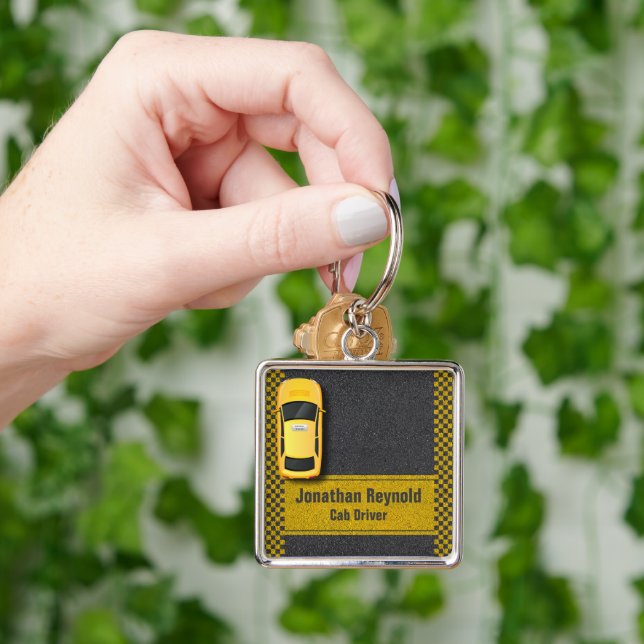 Yellow Business Cab Driver Taxi Service Key Ring (Hand)