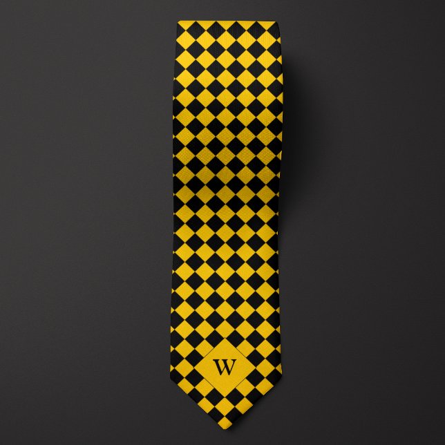 Yellow Business Chequered Monogram Tie (Creator Uploaded)