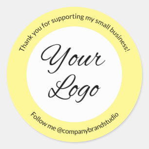 Yellow Business Company Thank You Logo Custom Classic Round Sticker