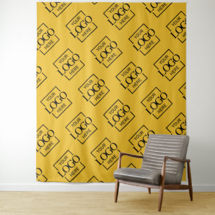 Yellow Business Logo Pattern Trade Show Backdrop Tapestry