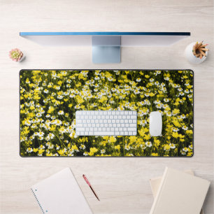 Yellow Buttercup Chamomile Wildflower Meadow  Desk Mat