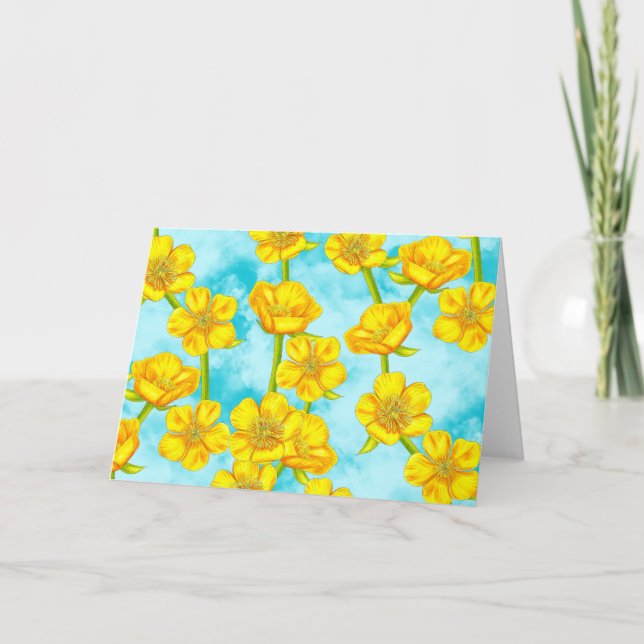 Yellow Buttercup Floral Design Note Card (Front)