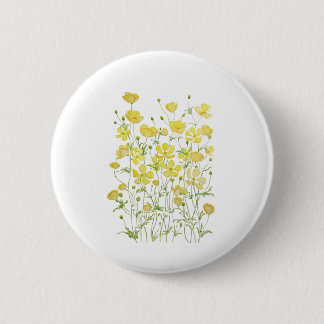 yellow buttercup flowers field watercolor 6 cm round badge