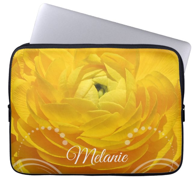 Yellow Buttercup Personalised Laptop Sleeve (Front)