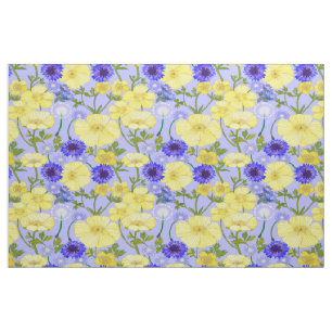 Yellow Buttercups And Blue Cornflowers Floral Fabric