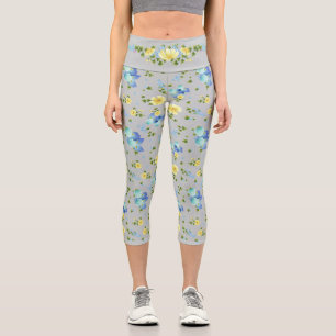 Yellow Buttercups and Blue Iris Capri Leggings