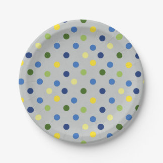 Yellow Buttercups and Blue Iris Dot Paper Plate