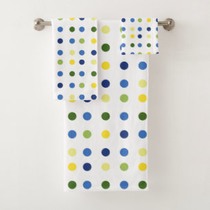 Yellow Buttercups and Blue Iris Dots Bath Towel Set