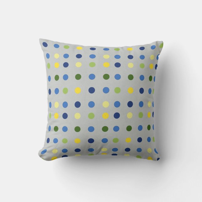 Yellow Buttercups and Blue Iris Dots Cushion (Front)