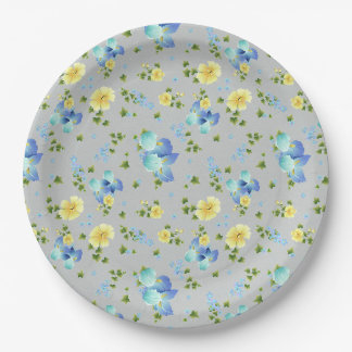 Yellow Buttercups and Blue Iris Paper Plate