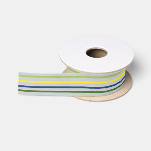 Yellow Buttercups and Blue Iris Stripe Satin Ribbon
