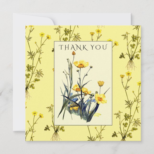 Yellow Buttercups Country Wildflowers Floral Thank You Card (Front)