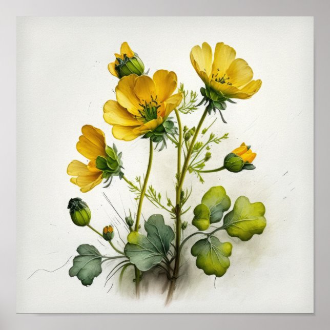 Yellow Buttercups Flower Art Print Poster (Front)