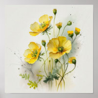 Yellow Buttercups Flower Art Print Poster