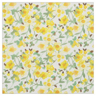Yellow Buttercups Flowers Watercolor Dress Bedroom Fabric