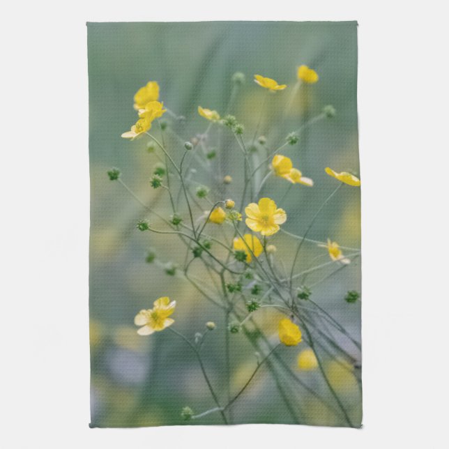 Yellow buttercups tea towel (Vertical)