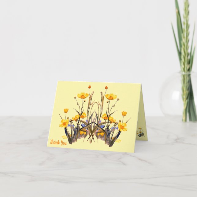 Yellow Buttercups Wild Flowers Vintage Artwork Thank You Card (Front)