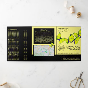 Yellow Butterflies, Beauty Salon Tri-Fold Flyer