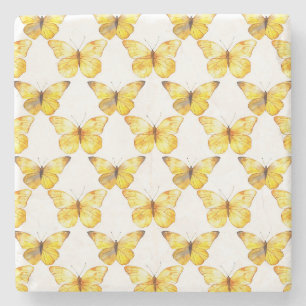 Yellow Butterflies Birthday Stone Coaster
