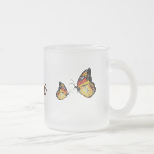 Yellow Butterflies Drawing Frosted Glass Mug