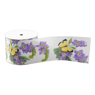 Yellow Butterflies Floral Flowers Ribbon Grosgrain Ribbon