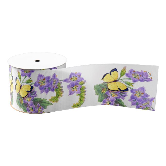 Yellow Butterflies Floral Flowers Ribbon Grosgrain Ribbon (Spool)