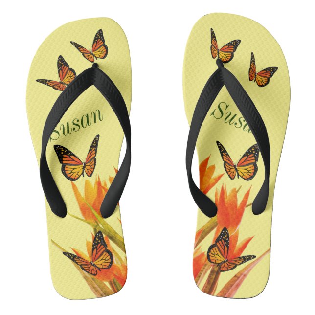 Yellow Butterflies Pair of Flip Flops (Footbed)