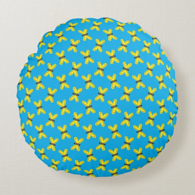Yellow Butterflies Pattern Round Cushion (Front)