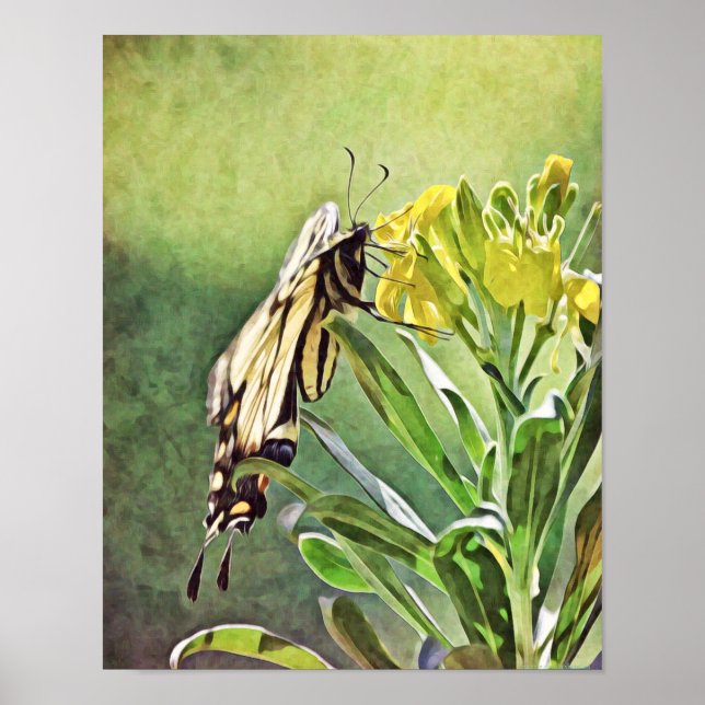 Yellow Butterfly and Flowers Art Print (Front)
