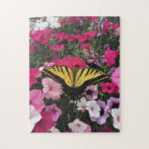 Yellow Butterfly and Flowers Challenging Jigsaw Puzzle