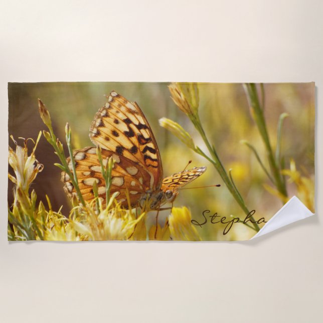 Yellow Butterfly Beach, Name, Beach Towel (Front)