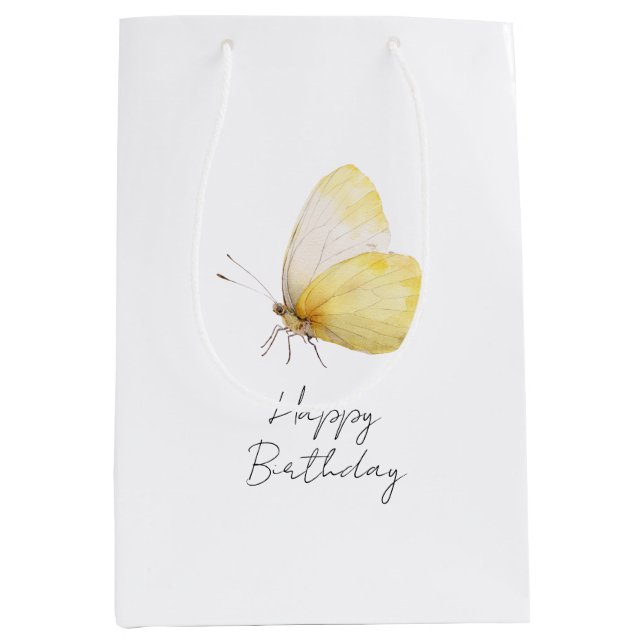 Yellow Butterfly Birthday Medium Gift Bag (Front)