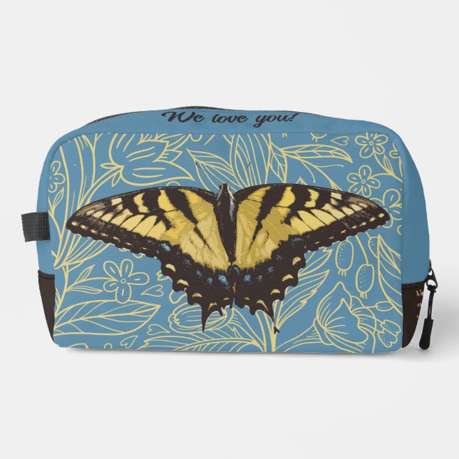 Yellow Butterfly Blue Custom Toiletry Bag (Front)