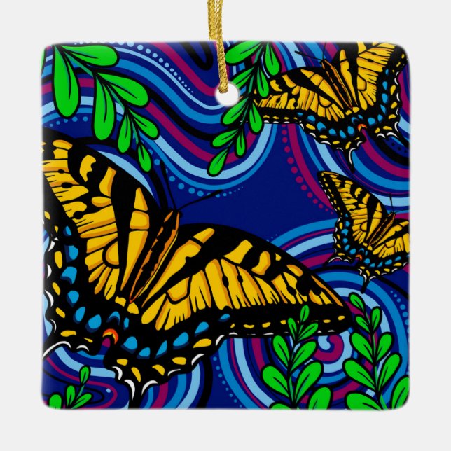 Yellow Butterfly Ceramic Ornament (Front)