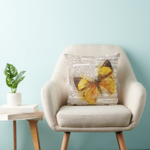 Yellow Butterfly Collage Cushion