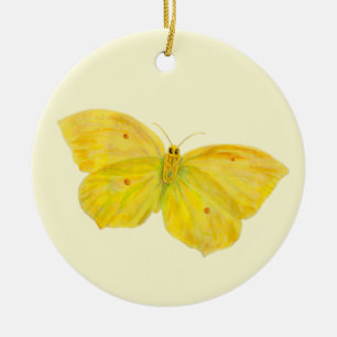 Yellow Butterfly Common Brimstone flying   Ceramic Tree Decoration