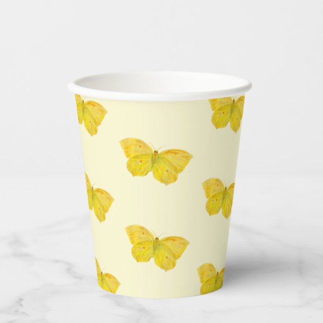 Yellow Butterfly Common Brimstone flying    Paper Cups (Front)