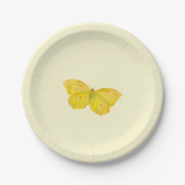 Yellow Butterfly Common Brimstone flying  Paper Plate (Front)