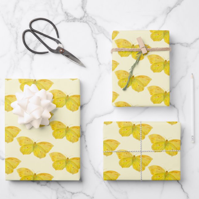 Yellow Butterfly Common Brimstone flying  Wrapping Paper Sheet (Front)