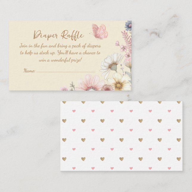 Yellow Butterfly Diaper Raffle Enclosure Card (Front/Back)