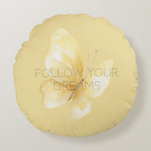 Yellow Butterfly Dreams Round Cushion