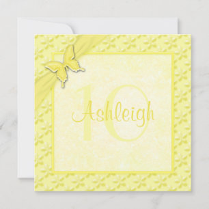 Yellow Butterfly Floral 10th Birthday Invitation