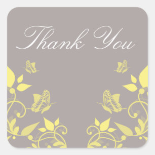 Yellow Butterfly Floral Thank You Stickers