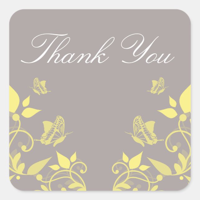 Yellow Butterfly Floral Thank You Stickers (Front)