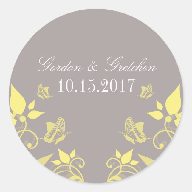 Yellow Butterfly Floral Wedding Stickers (Front)