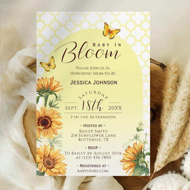 Yellow Butterfly Garden Baby Shower Invitation (Baby in Bloom Sunflower Baby Shower Invitation)