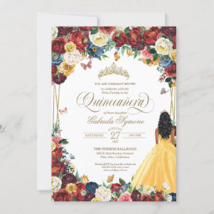 Yellow Butterfly Garden Elegant Floral Quinceanera Invitation