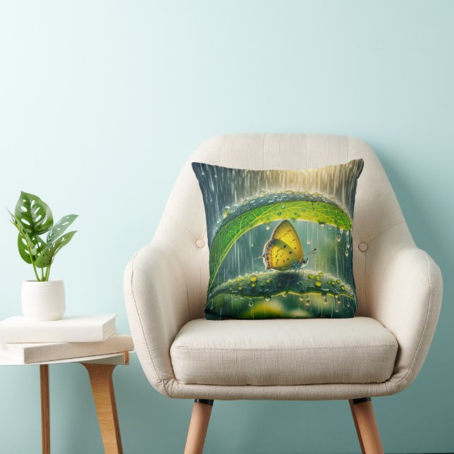 Yellow Butterfly In a Rain Shower Cushion (Chair)